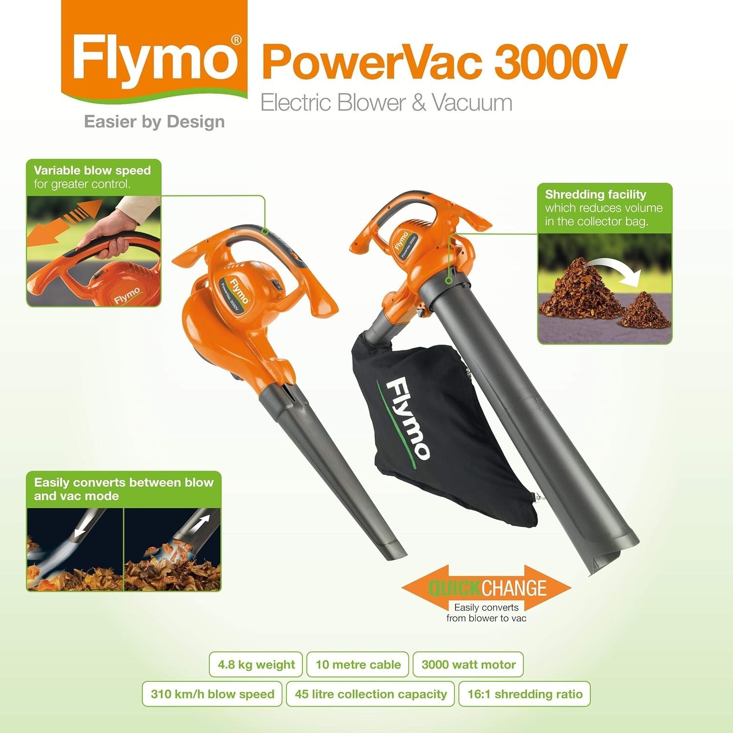 Electric Leaf Blower Vacuum 3000W Variable Speed 3-in-1 Garden Mulcher
