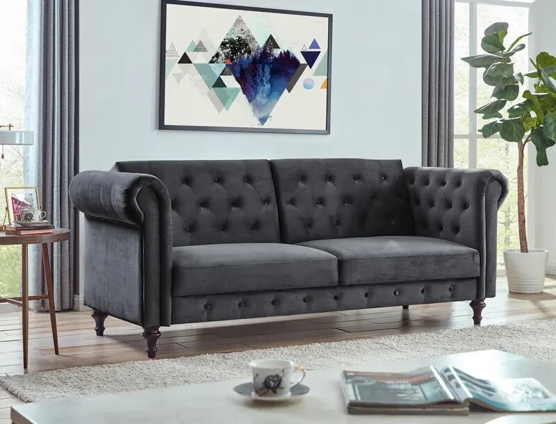 Dark Grey Velvet Chesterfield 3 Seater Sofa Bed Click Clack