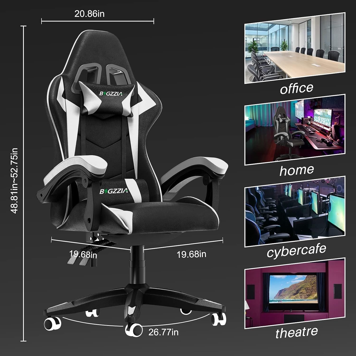 Ergonomic White Gaming Chair Recliner Faux Leather Desk Office PC Seat