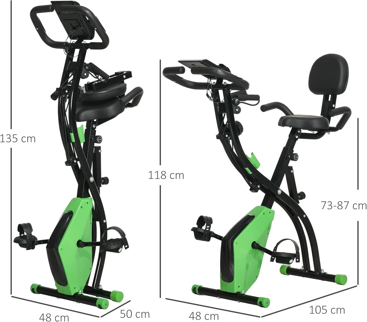 Green 3-in-1 Folding Exercise Bike Magnetic Resistance LCD Pulse & Bands