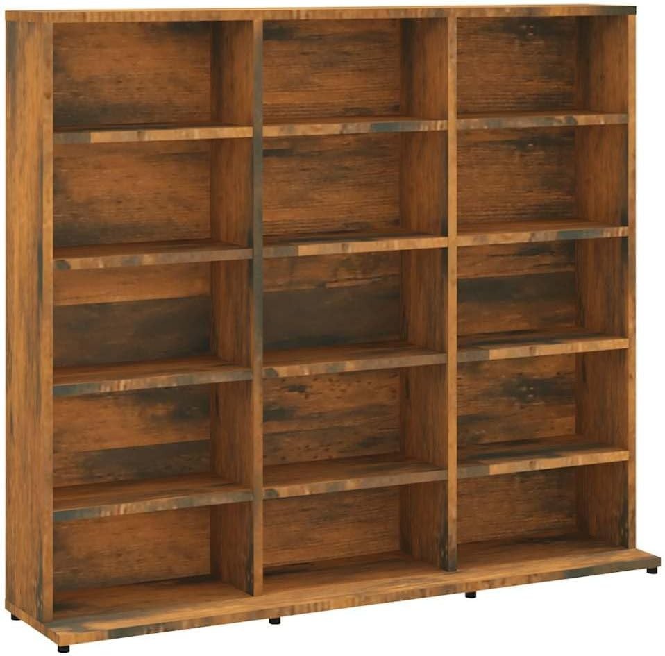 CD Storage Cabinet 15 Compartment Media Shelf Bookcase Smoked Oak