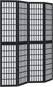 4 Panel Black Folding Room Divider Privacy Screen 145x200cm Wooden Partition
