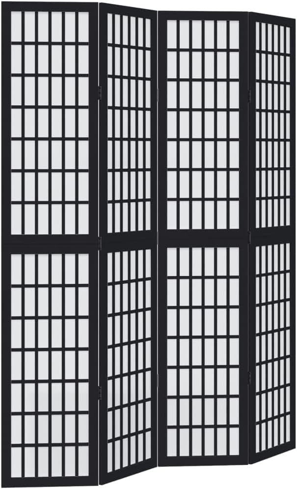 4 Panel Black Folding Room Divider Privacy Screen 145x200cm Wooden Partition