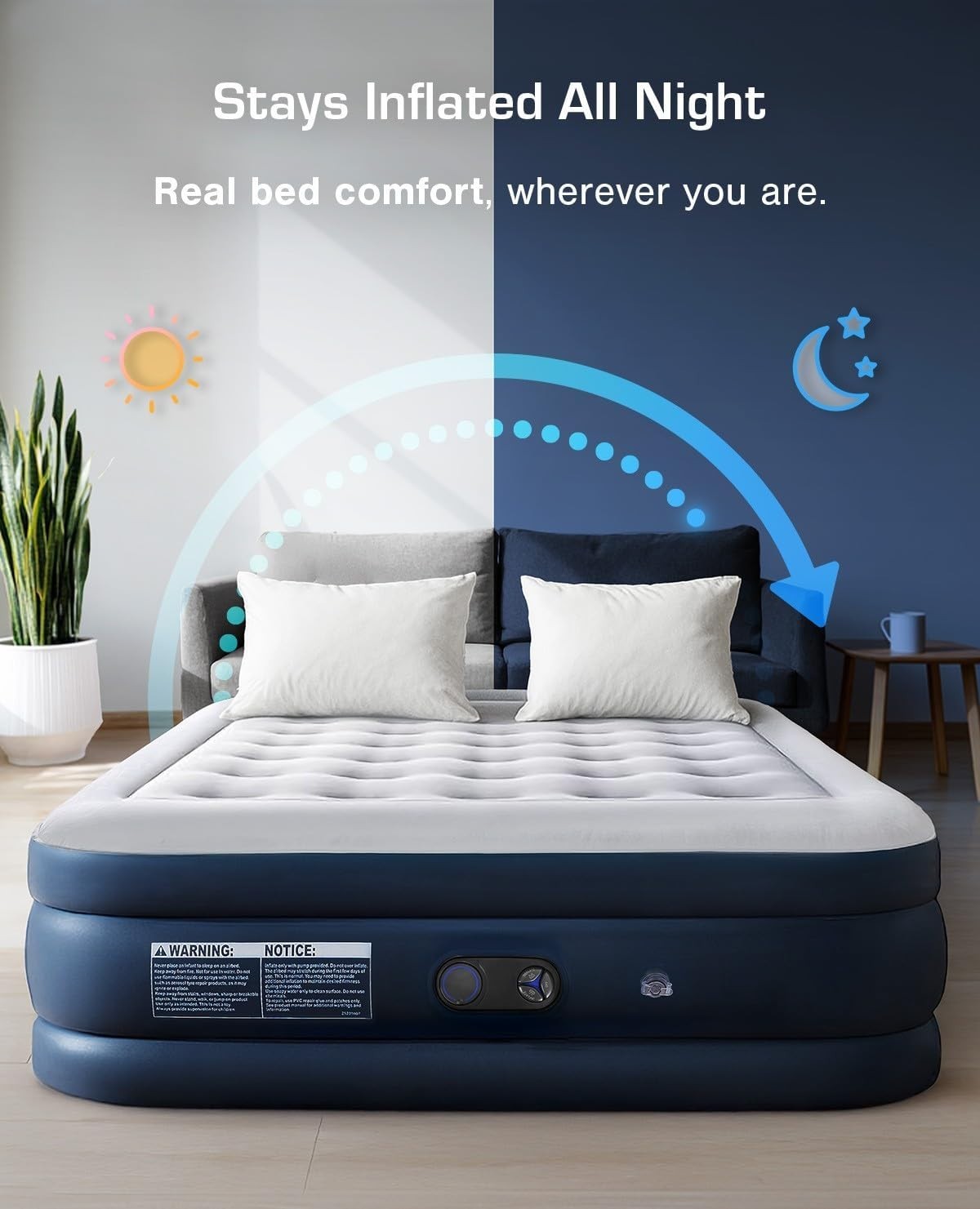 King Size Inflatable Air Mattress Built In Electric Pump Flocked Guest Bed