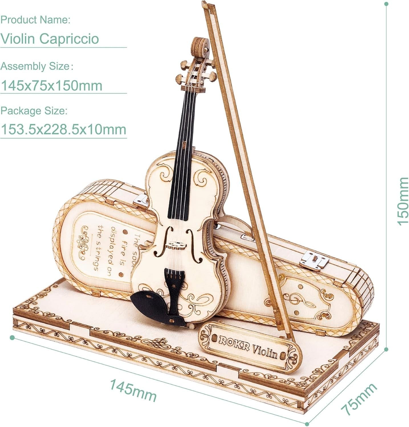 3D Wooden Violin Puzzle Model Kit - DIY Music Craft, 62 Pieces, Easy Assemble