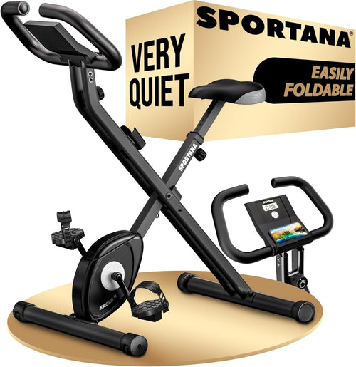 Folding Exercise Bike w/ 16-Level Magnetic Resistance & Fitness Bands 140kg Cap