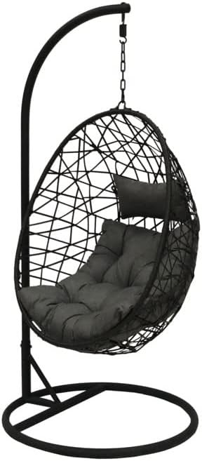 Luxury Grey Rattan Hanging Egg Chair Indoor Outdoor | Space-Saving | 198cm