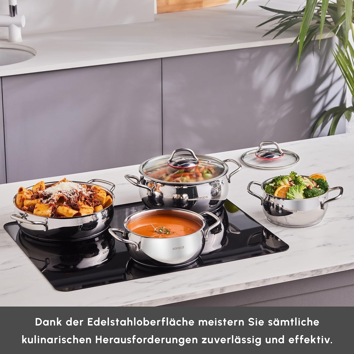 8pc Stainless Steel Induction Cooking Pot Cookware Set with Glass Lids PFOA Free