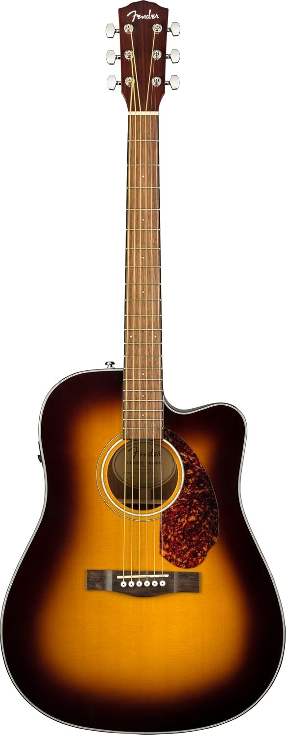 Dreadnought Electro Acoustic Guitar Sunburst w Hard Case Cutaway