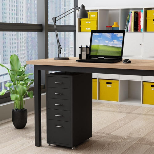 Tall Metal 5 Drawer Filing Cabinet Storage Chest on Wheels Home Office