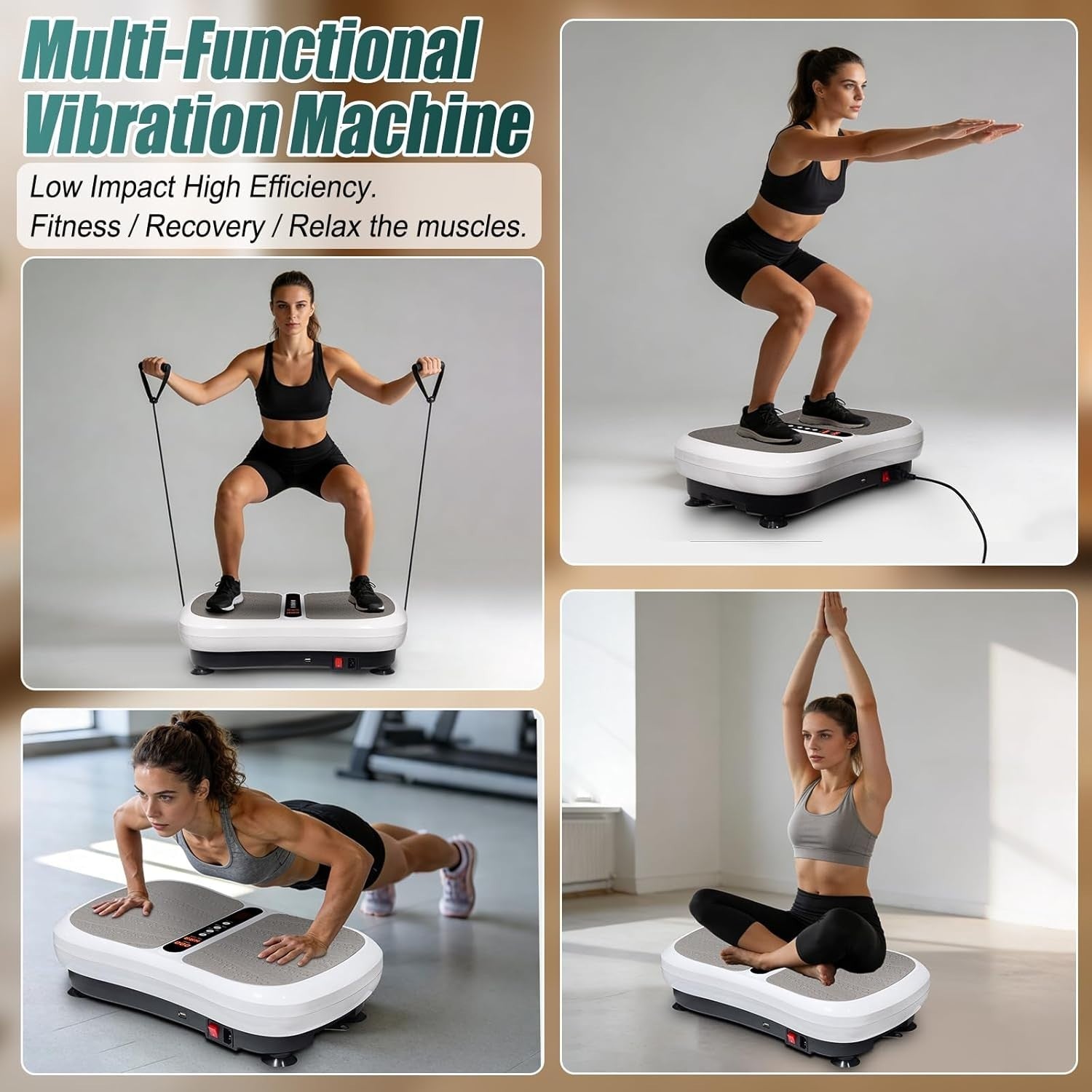 Portable Vibration Plate Exercise Machine Bluetooth Bands Whole Body Trainer
