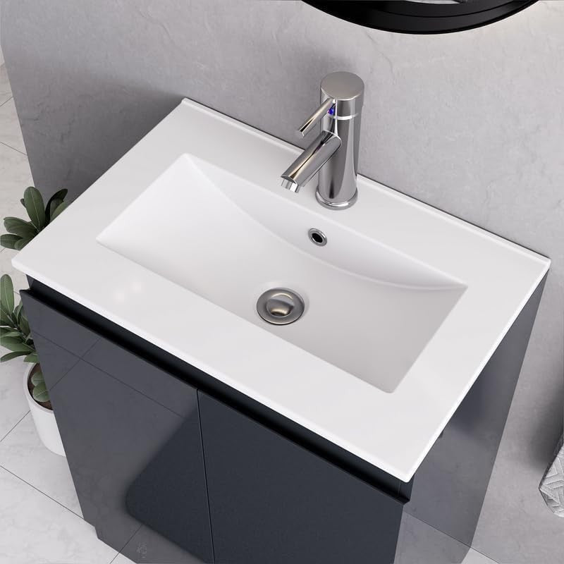600mm Grey Bathroom Vanity Unit with Basin Cupboard Floor Standing Sink Cabinet