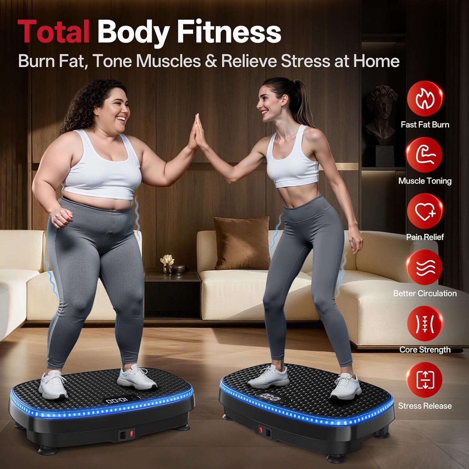 Triple Motor Vibration Plate 120 Levels Bluetooth LED Home Workout