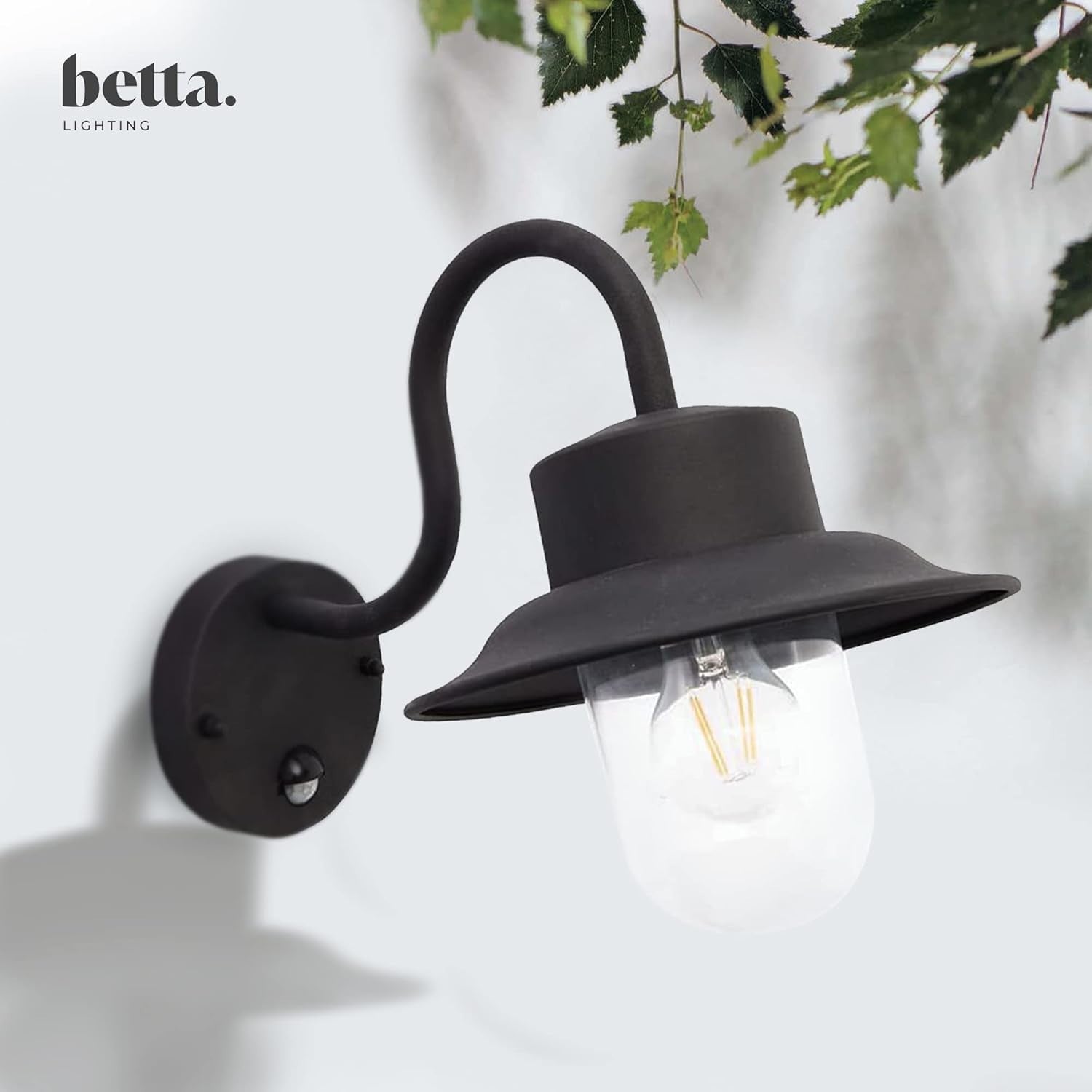 Outdoor Wall Light Black Fisherman Lantern IP44 Motion Sensor