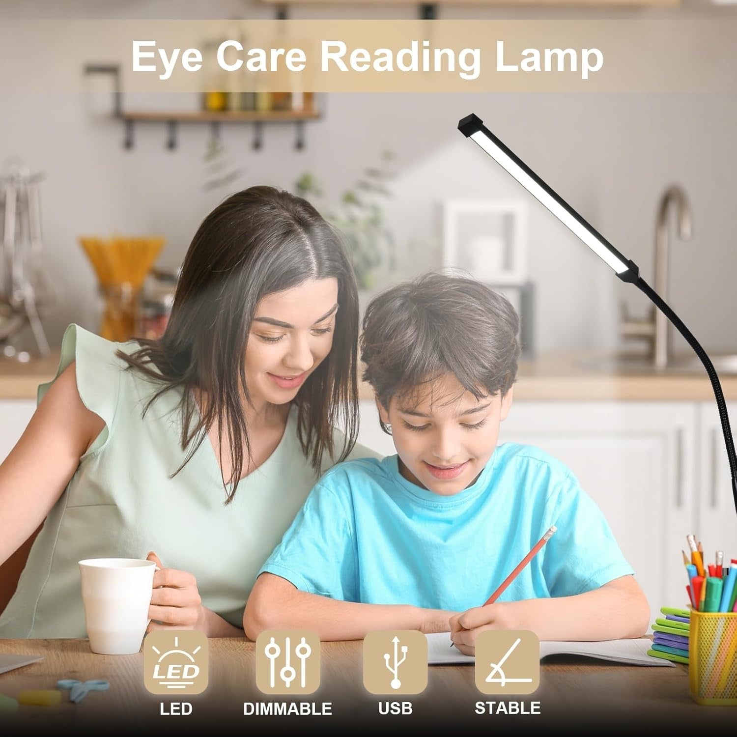 LED Floor Lamp Dimmable Gooseneck Reading Light 3 Colour Adjustable Stand