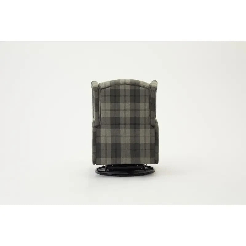 Recliner Armchair Grey Tartan Wingback Chair with Swivel & Footrest Sofa