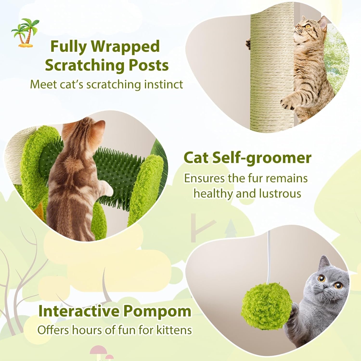 Cat Tree Tower with Condo Scratching Posts Self Groomer Kitten Activity