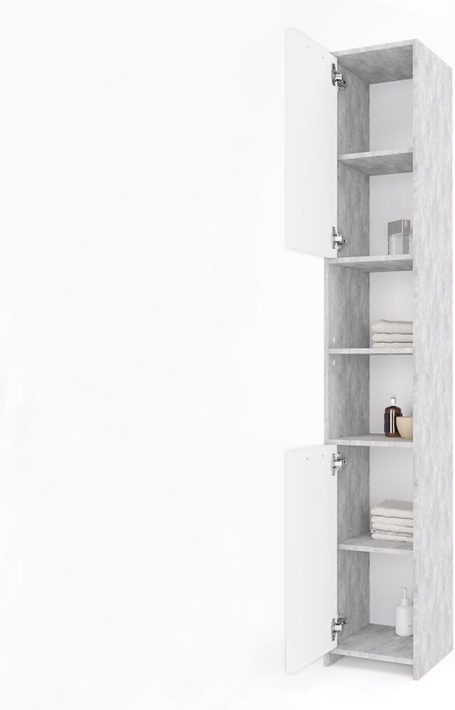 Tall Bathroom Storage Cabinet with Doors & Shelves, Slim 30x190 cm