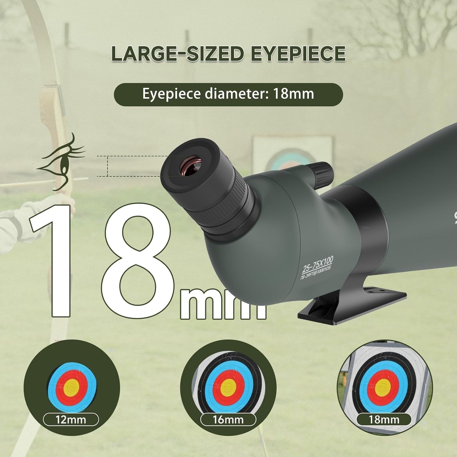 Green 100mm Spotting Scope 25-75x with Tripod & Phone Adapter for Shooting