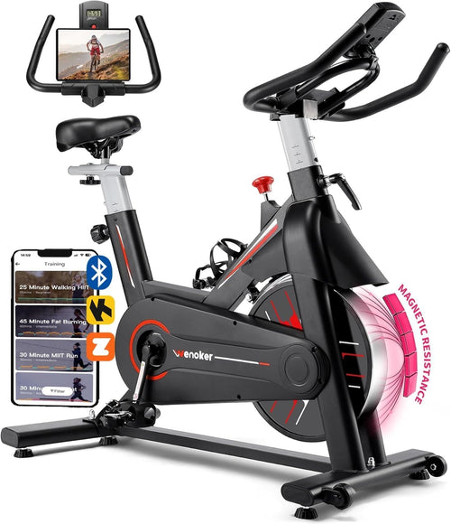 Magnetic Silent Spin Bike w/ LCD Display, Heavy Flywheel, APP Support & Holder