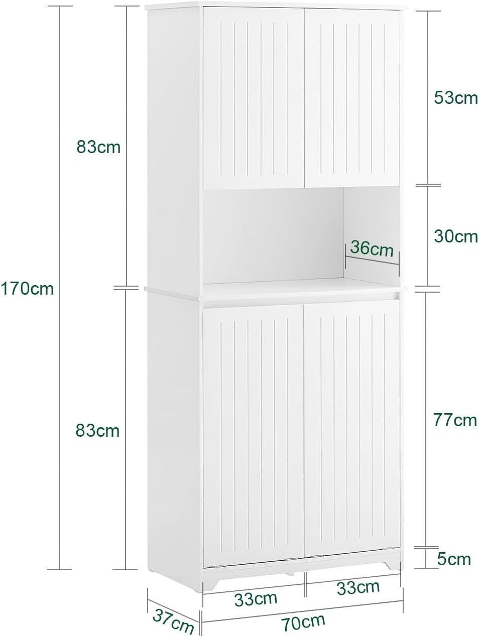 Tall Bathroom Storage Cabinet with Laundry Basket White Unit Doors Shelves 170cm