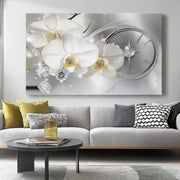 Large White Silver Orchid Canvas Wall Art Luxury Print 76x51cm