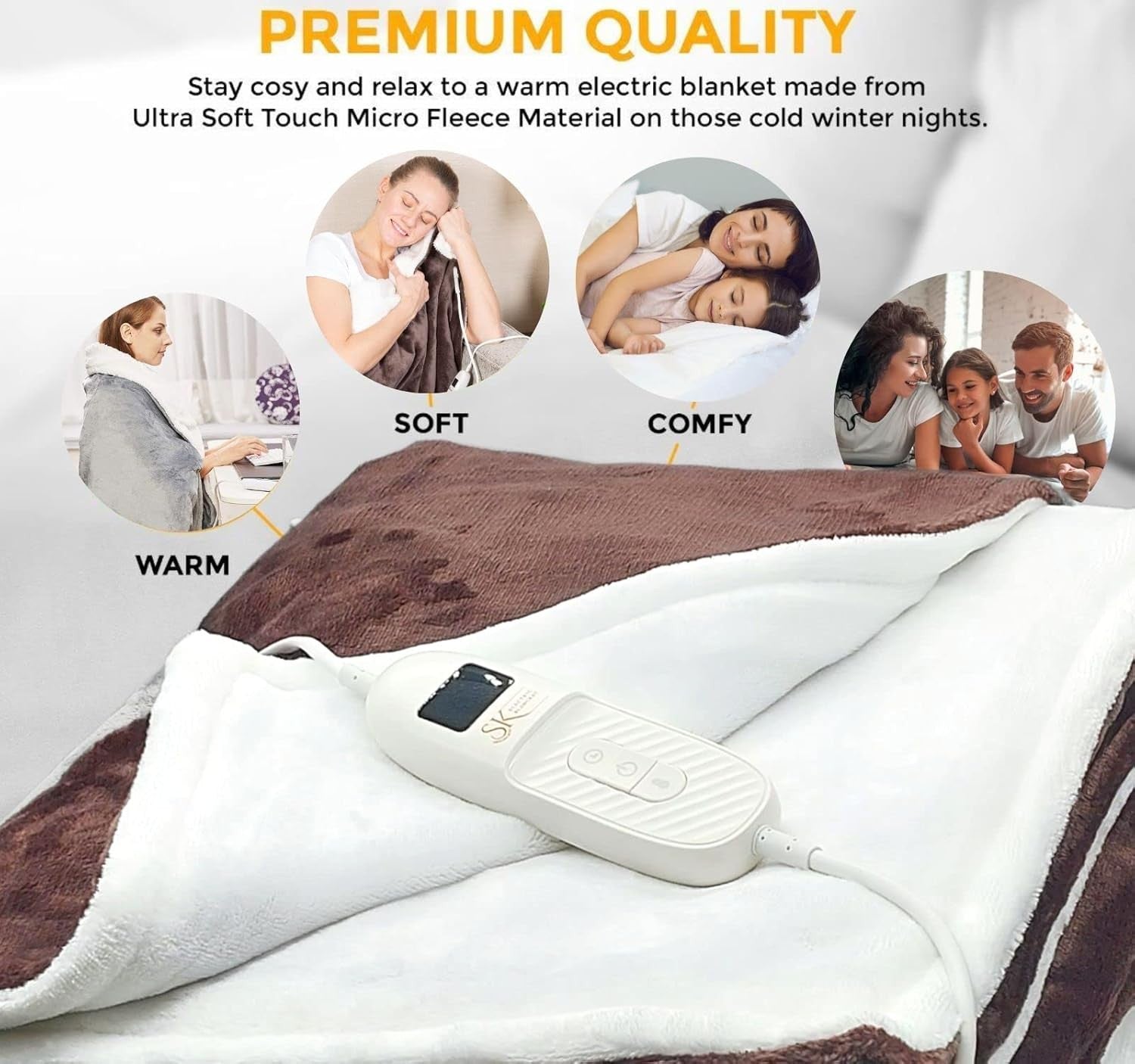 Electric Heated Throw Blanket Large 9 Heat LED Timer Auto Off Washable
