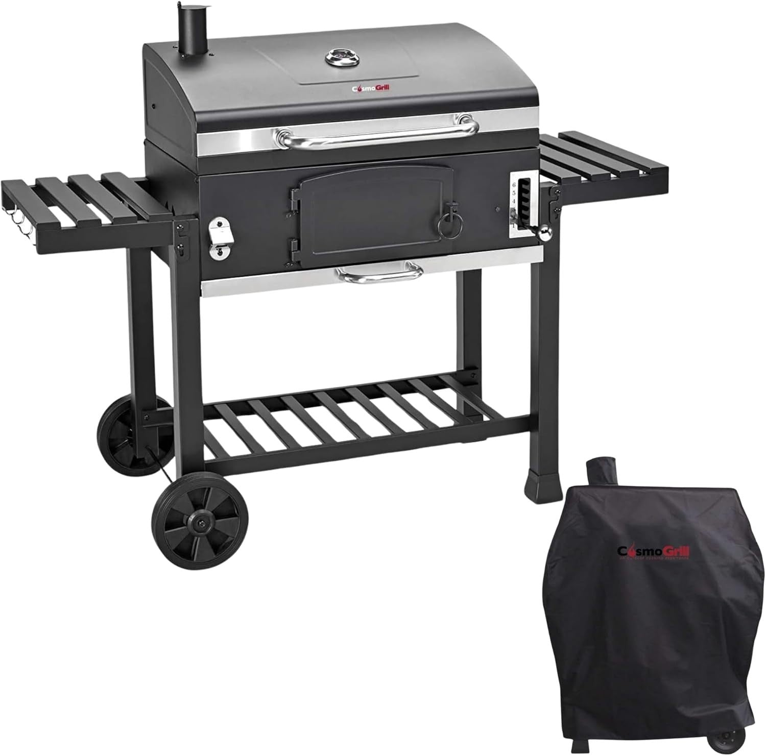 XXL Charcoal BBQ Smoker Grill with Thermometer, Warming Rack & Cover
