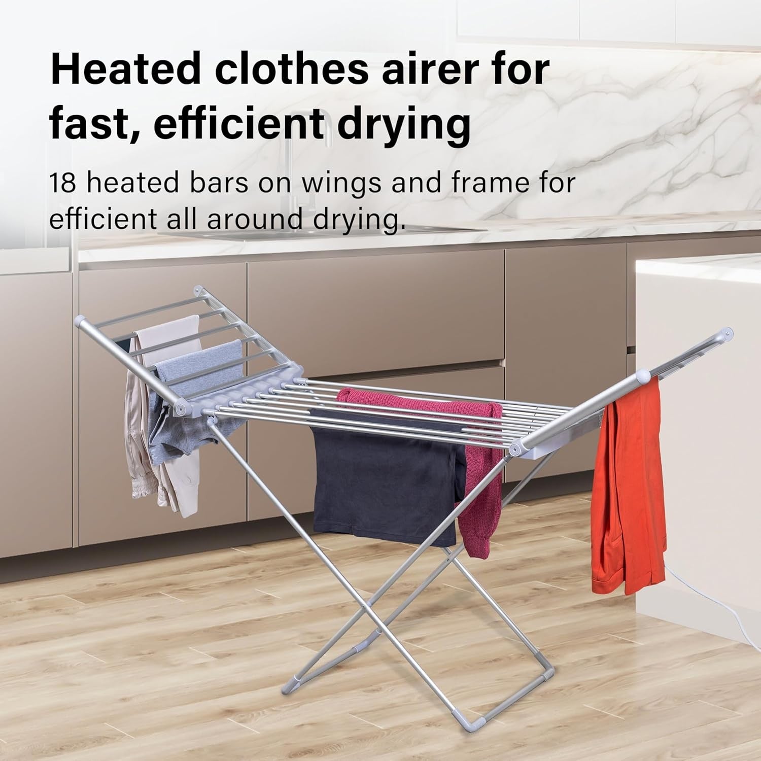 Electric Heated Clothes Airer Folding Drying Rack 20 Heated Bars