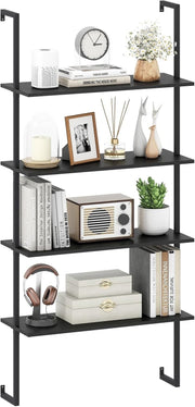 4 Tier Ladder Shelf Wall Mounted Bookcase Metal Frame Storage Rack
