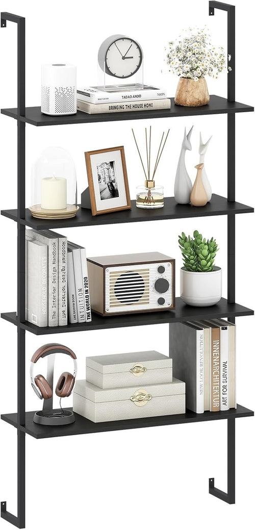 4 Tier Ladder Shelf Wall Mounted Bookcase Metal Frame Storage Rack
