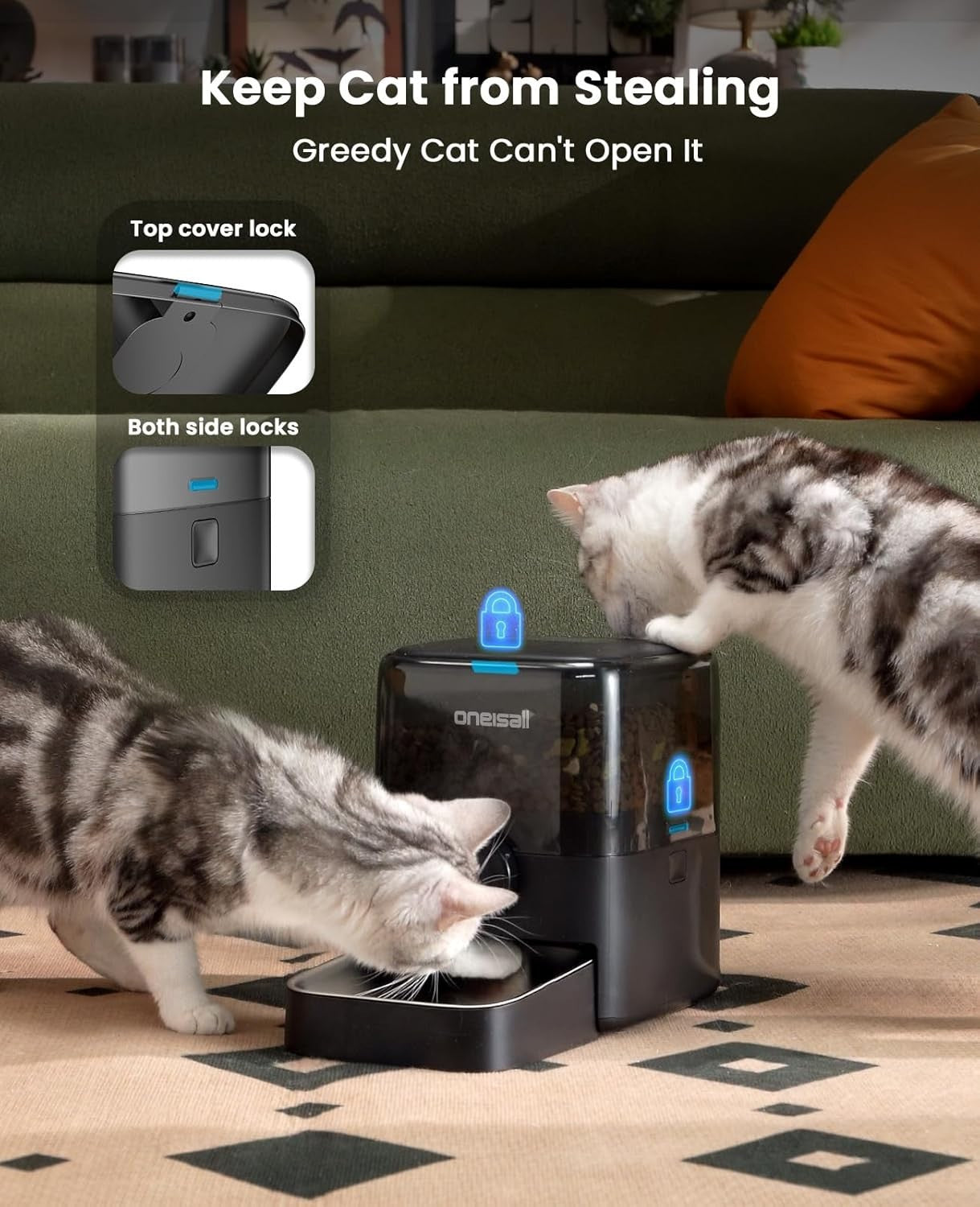 Automatic Cat Feeder 3L Timed Pet Food Dispenser 6 Meals Stainless Bowl