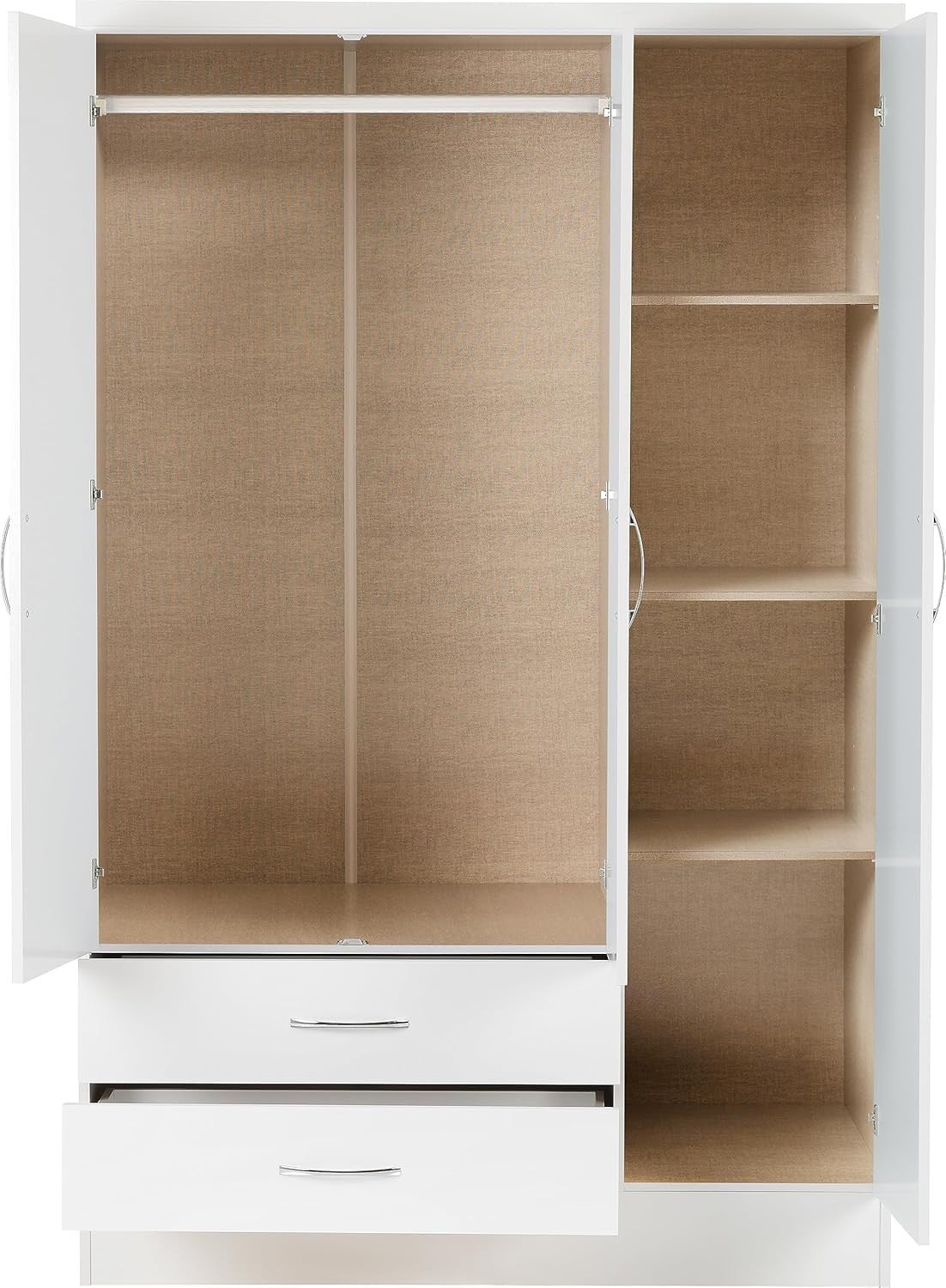 White Gloss 3 Door Wardrobe with 2 Drawers & Mirror | Modern Storage Solution