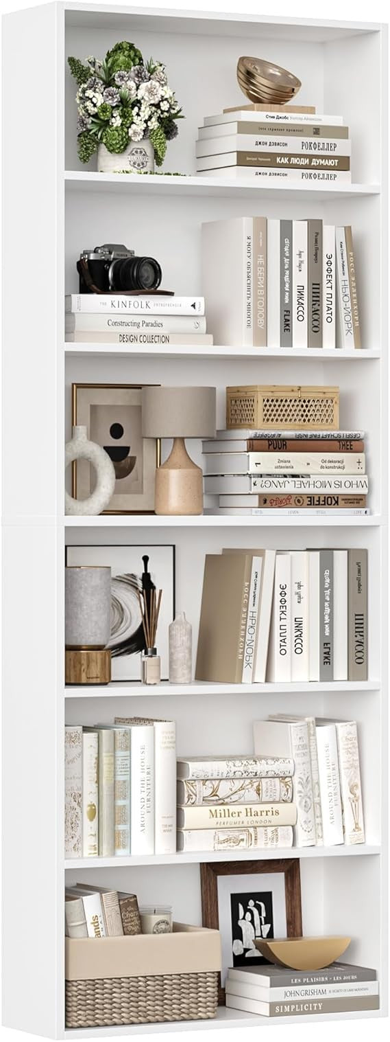 White 6-Tier Tall Bookcase Storage Shelf Unit Modern Display Rack 60x23.5x180cm