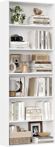 White 6-Tier Tall Bookcase Storage Shelf Unit Modern Display Rack 60x23.5x180cm