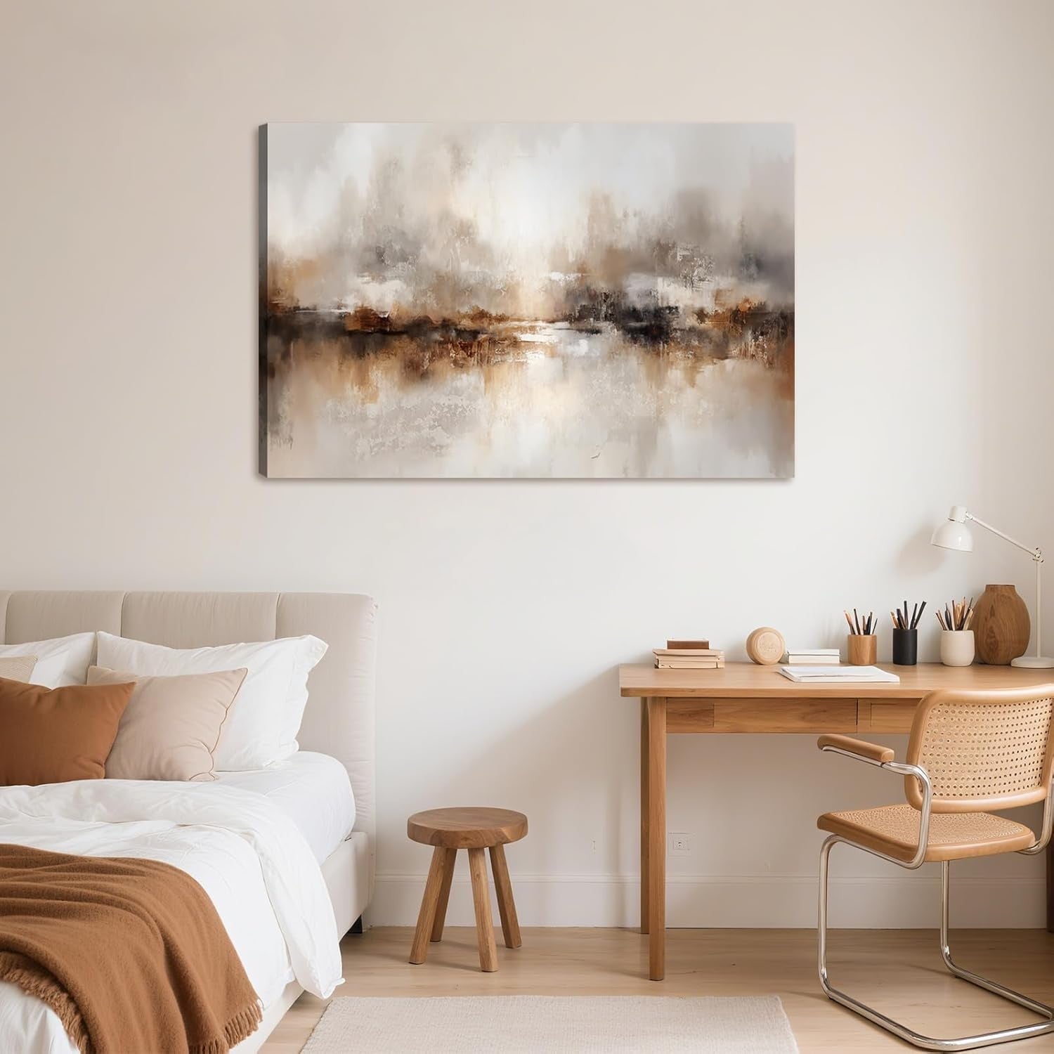 Beige Abstract Wall Art Canvas Framed Neutral Modern Minimalist 59x39cm