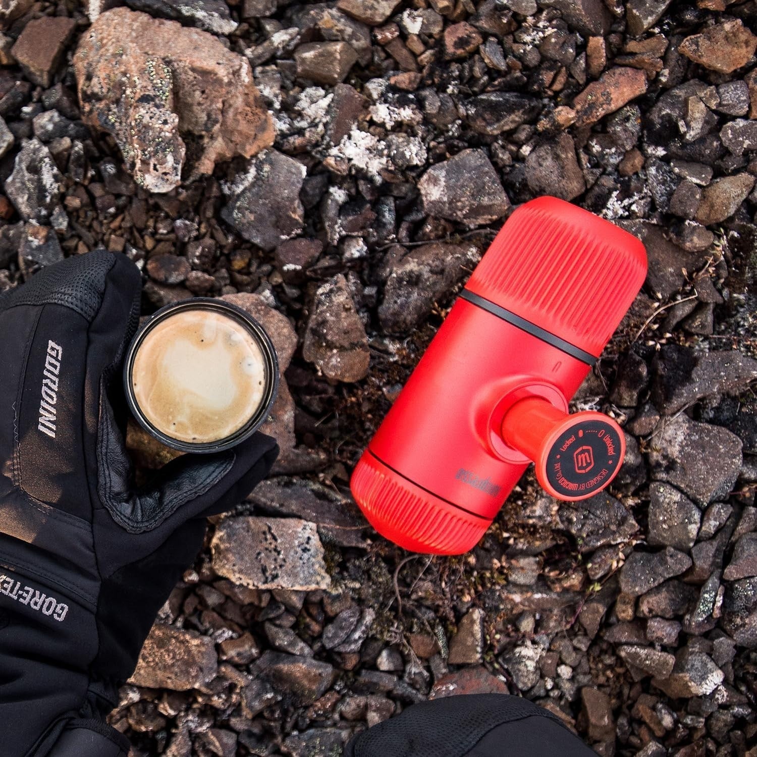 Portable Espresso Maker | 18-Bar Manual Pump | Travel Coffee Machine Red