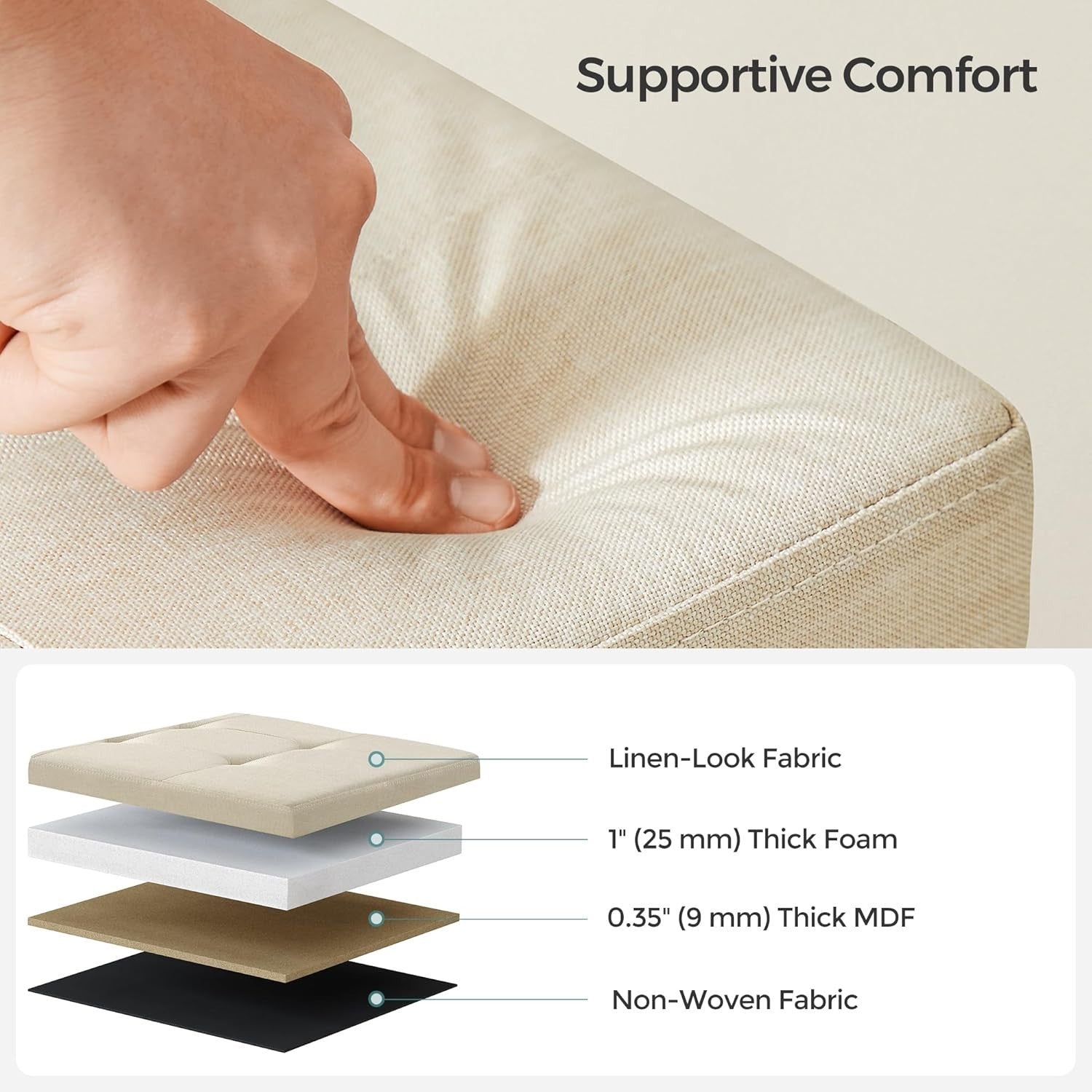 Cream White Storage Ottoman Bench 110cm Folding Seat Footstool End-of-Bed