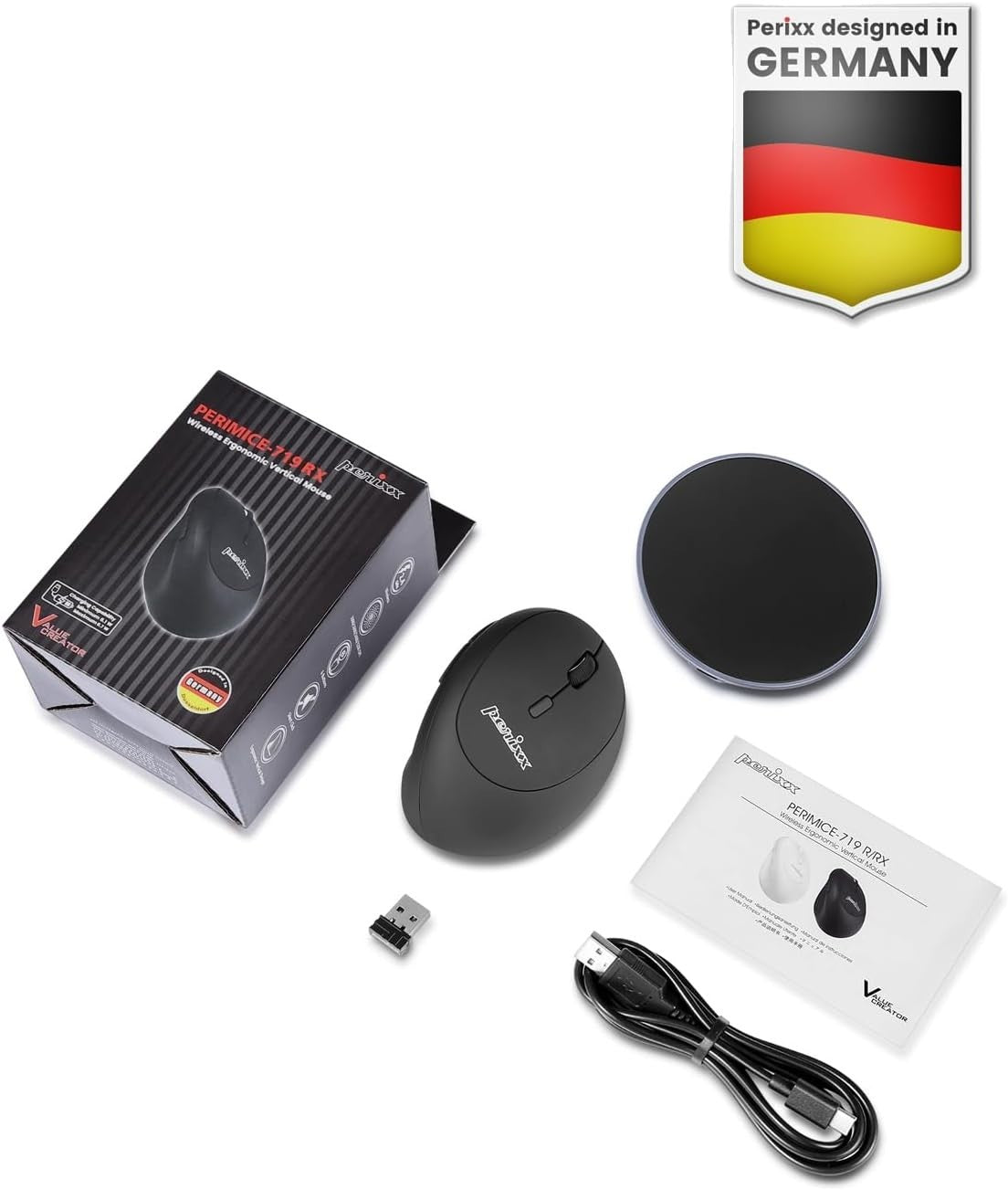 Ergonomic Vertical Mouse Wireless Rechargeable 3200 DPI RGB Dock