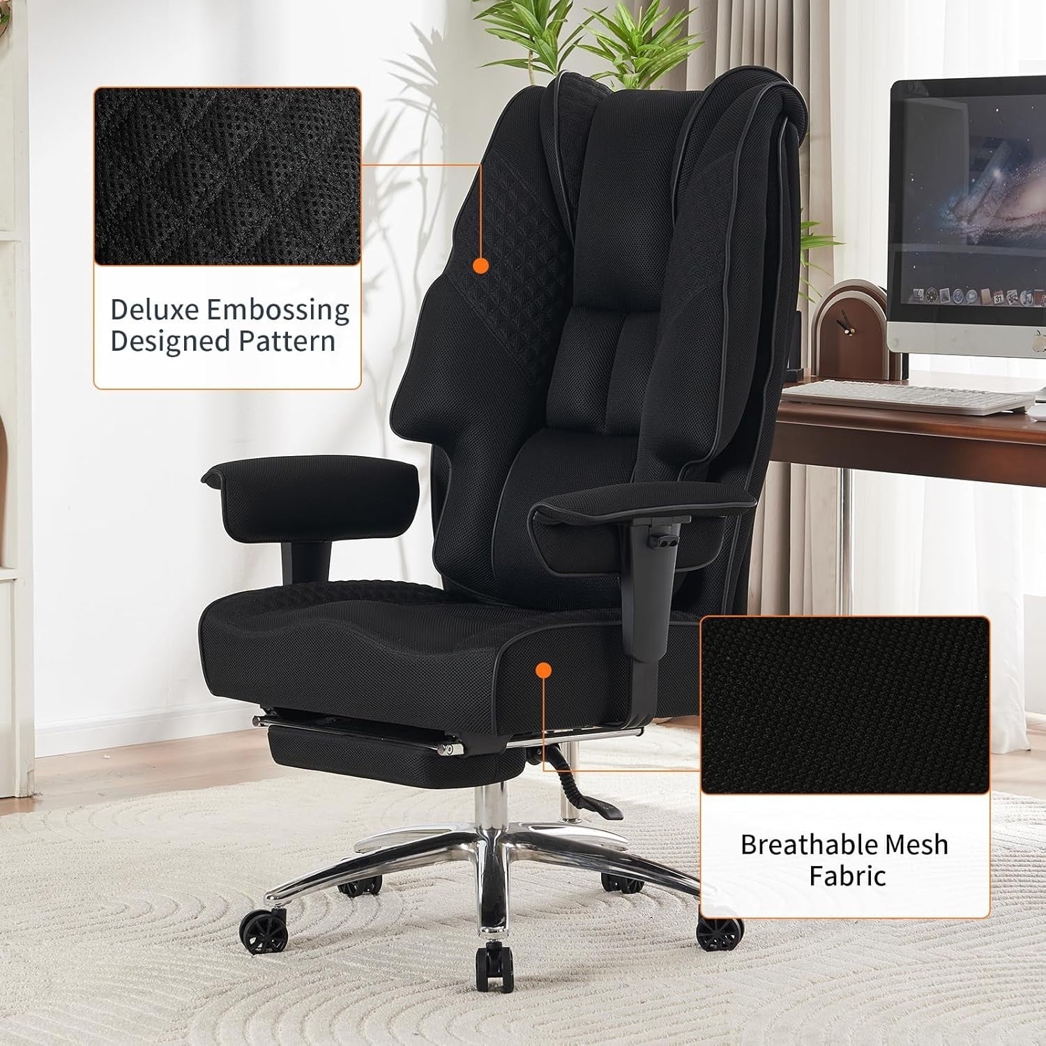 Big & Tall Mesh Office Chair 400 lbs Heavy Duty Recliner Ergonomic Desk Seat