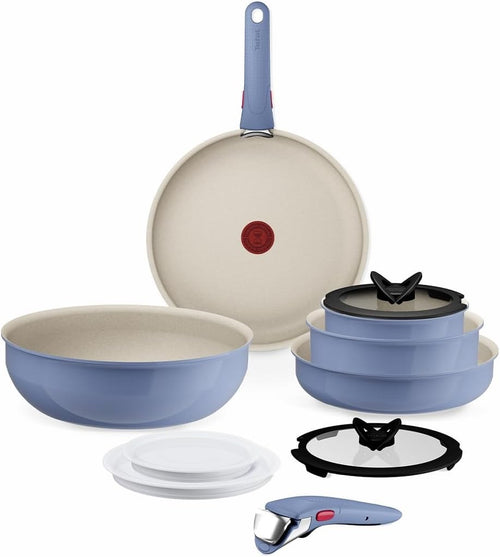 11pcs Blue Non Stick Cookware Set Induction  with Glass Lids & Detachable Handle