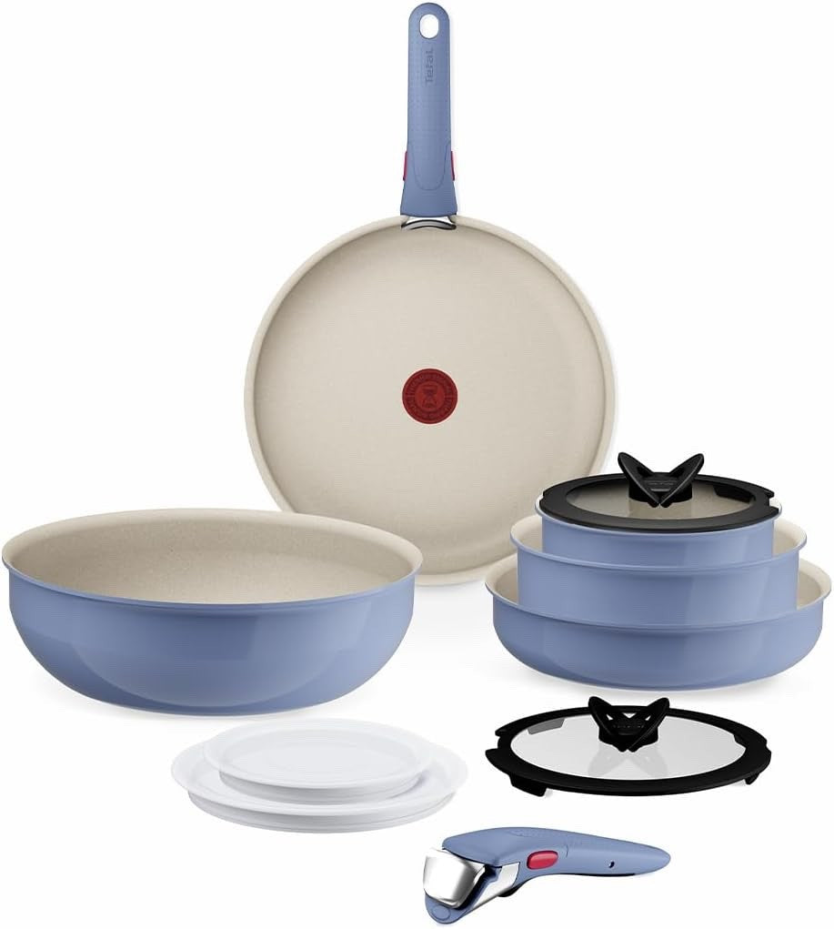 11pcs Blue Non Stick Cookware Set Induction  with Glass Lids & Detachable Handle