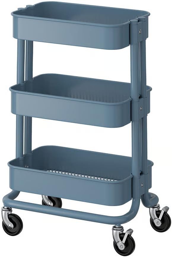 3 Tier Metal Utility Trolley Cart on Wheels Kitchen Bathroom Storage