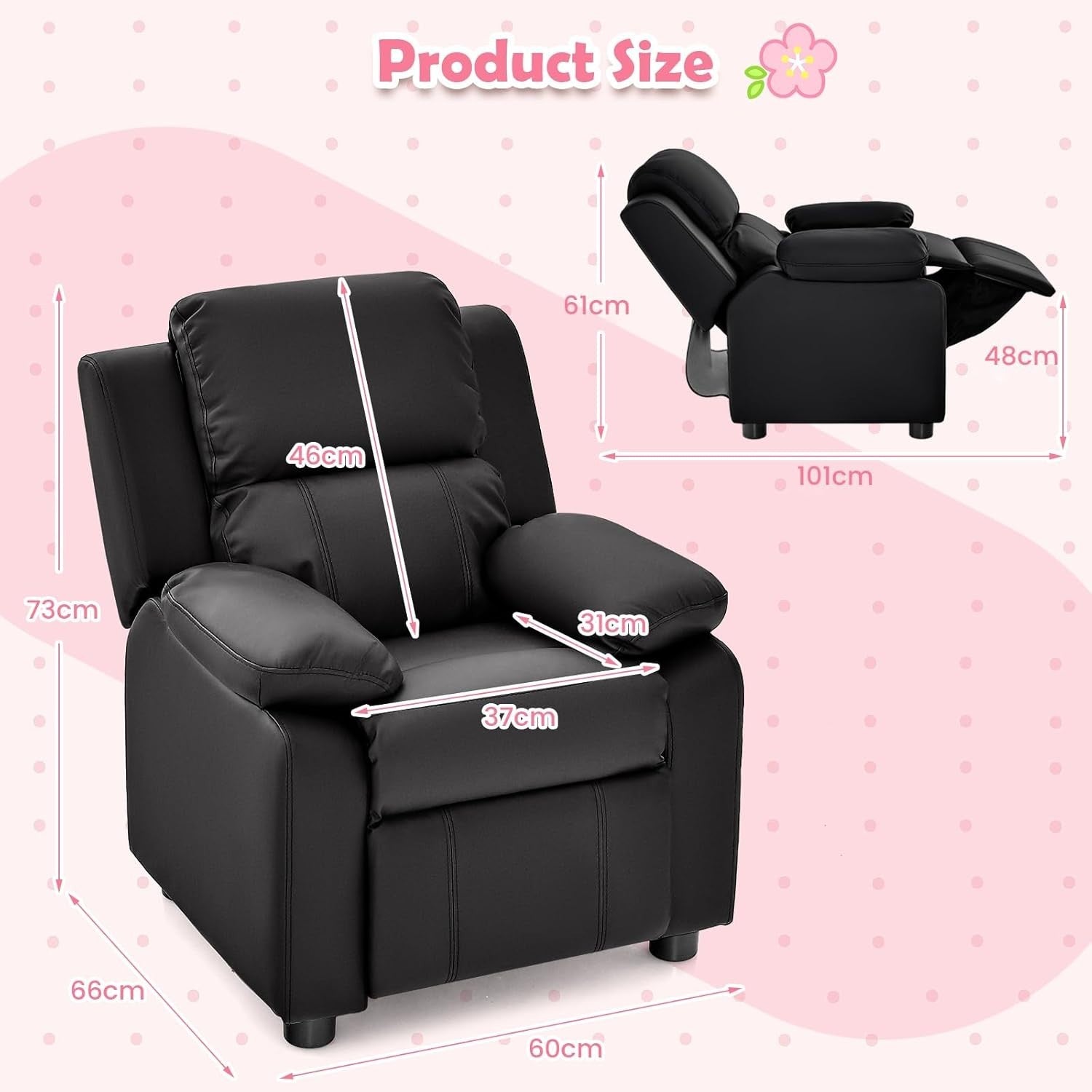 Kids Recliner Chair Adjustable Backrest & Footrest PU Leather with Storage Arms
