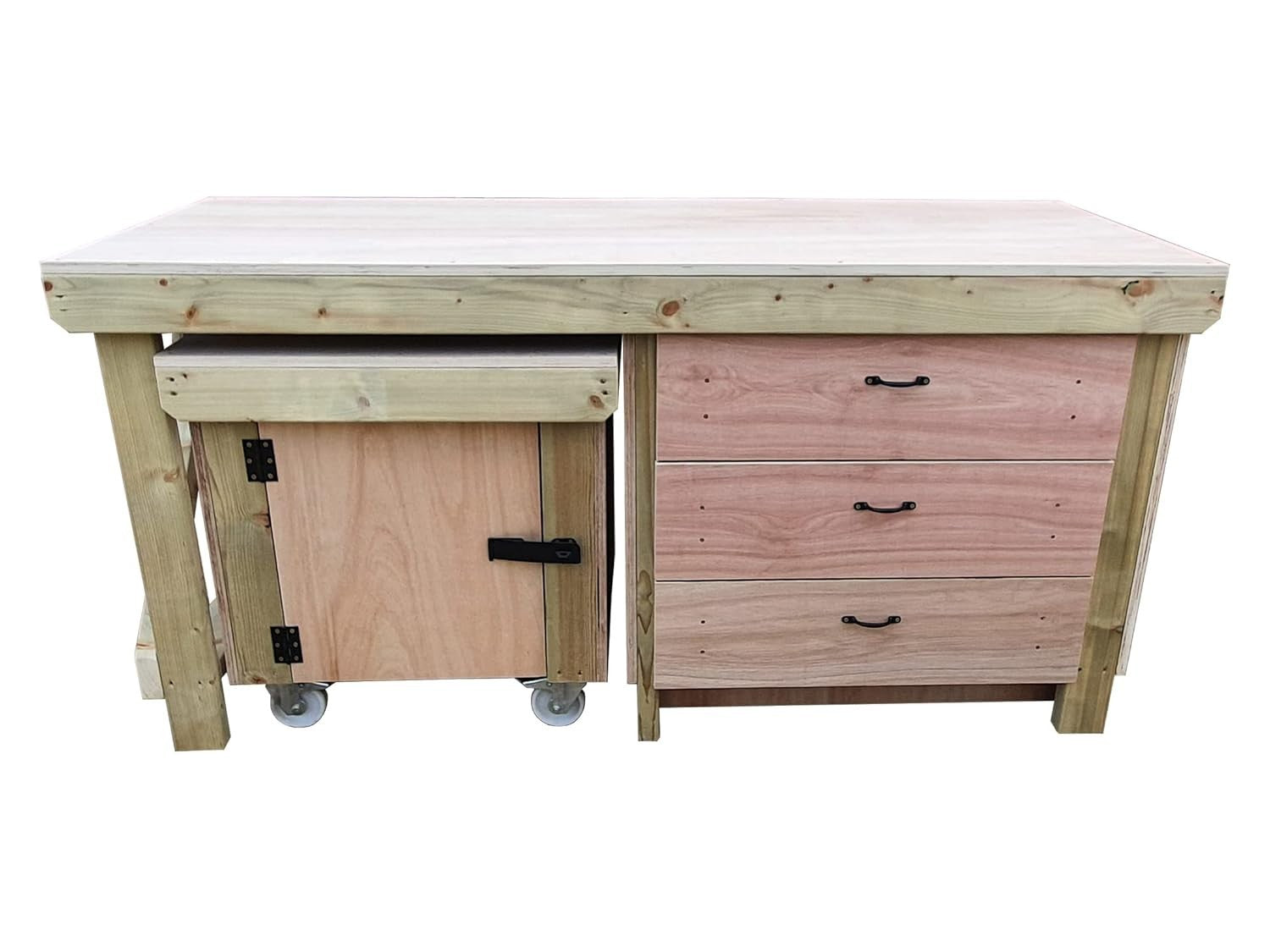 6ft Heavy Duty Wooden Workbench with Drawers & Lockable Cupboard – 18mm Top