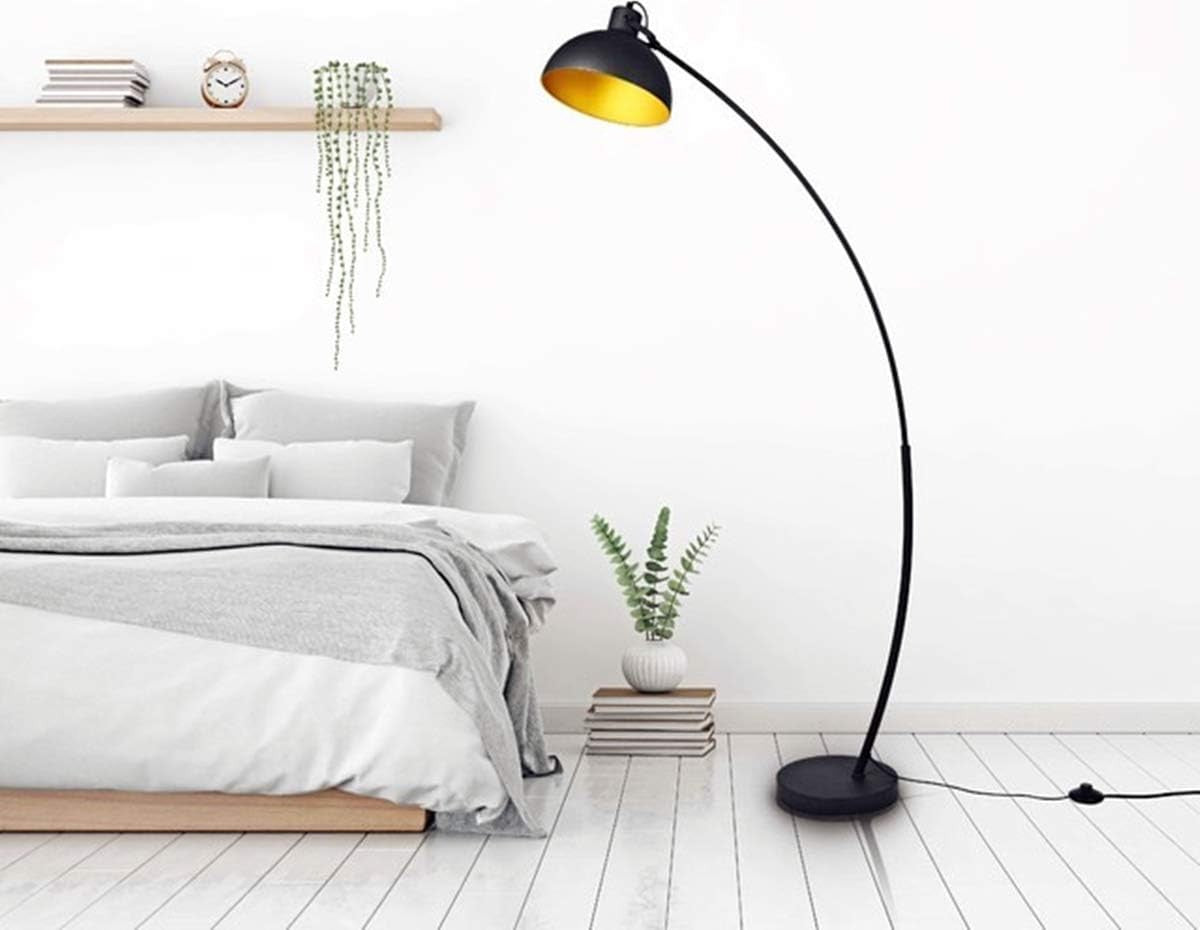 Vintage Arc Floor Lamp Adjustable Shade Black Gold Reading Living Room