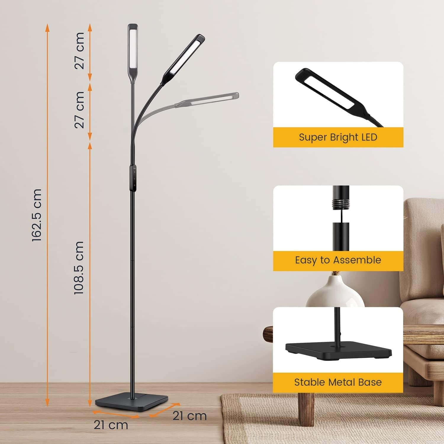 LED Floor Lamp Remote Control Dimmable Reading Light Adjustable Standing Lamp