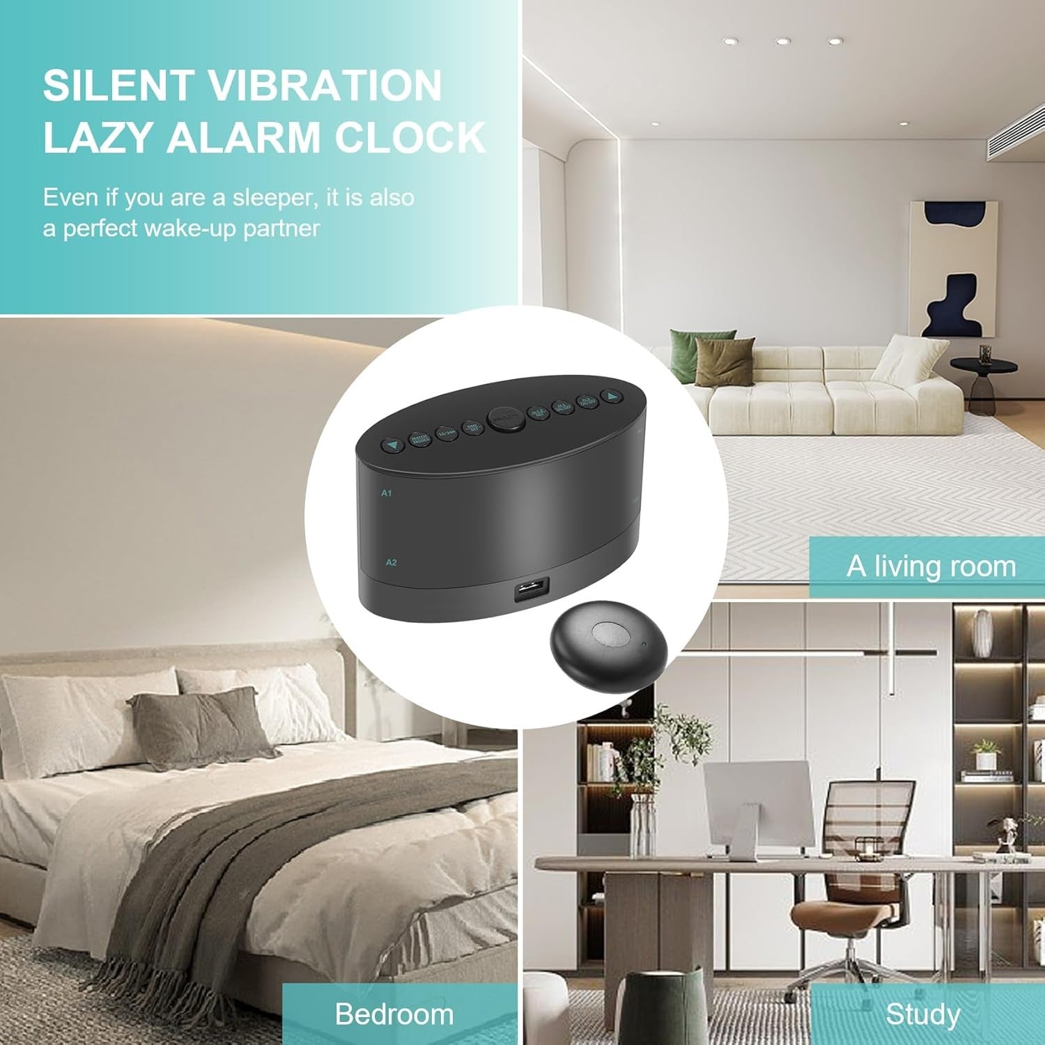 Extra Loud Alarm Clock with Bed Shaker Wireless Heavy Sleepers Black
