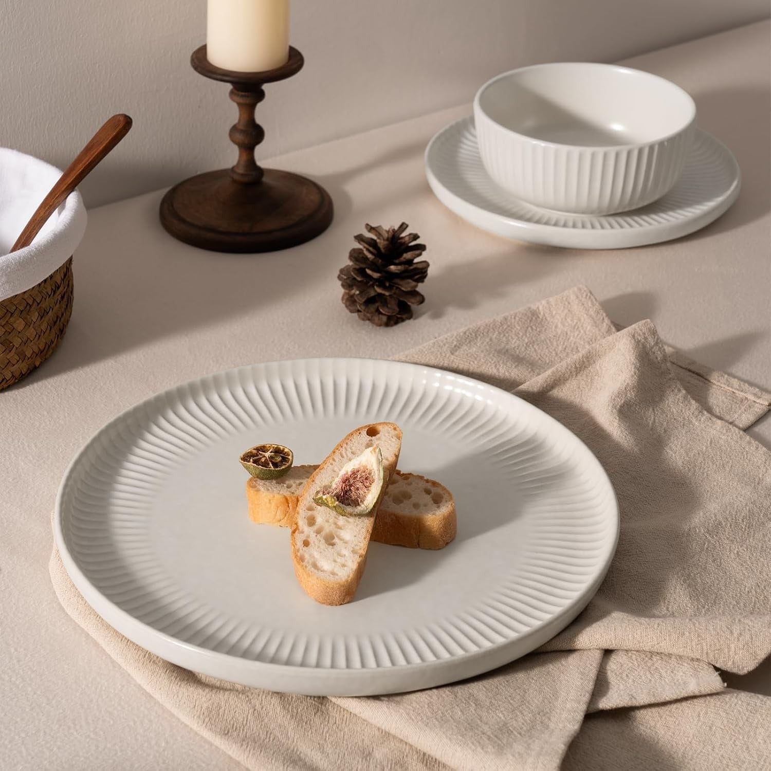 12 Piece Stoneware Dinner Set Plates Reactive Glaze Dishwasher Safe