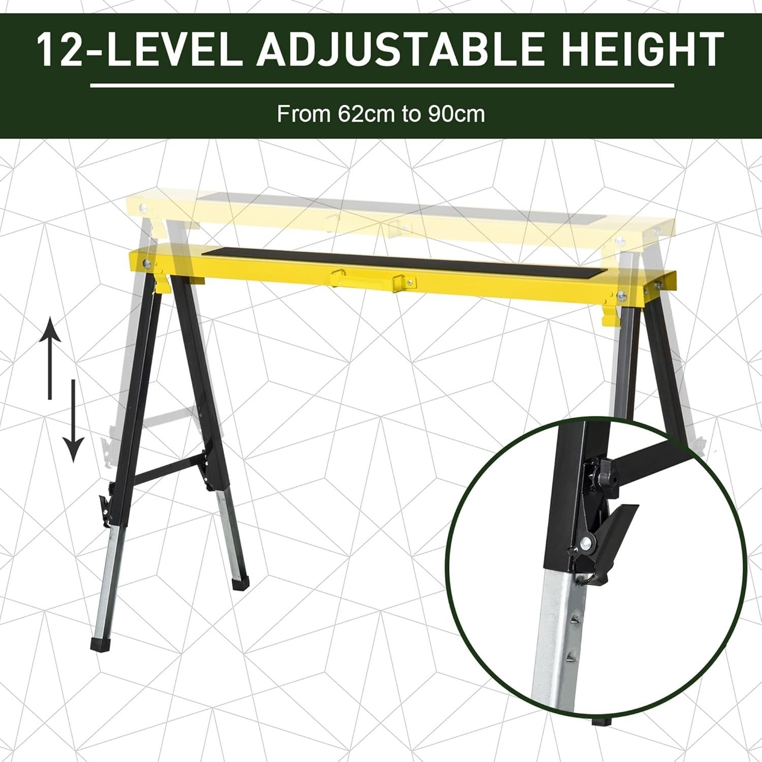 2x Adjustable Folding Sawhorse Workbench Metal Trestles Non-Slip EVA Top 100kg